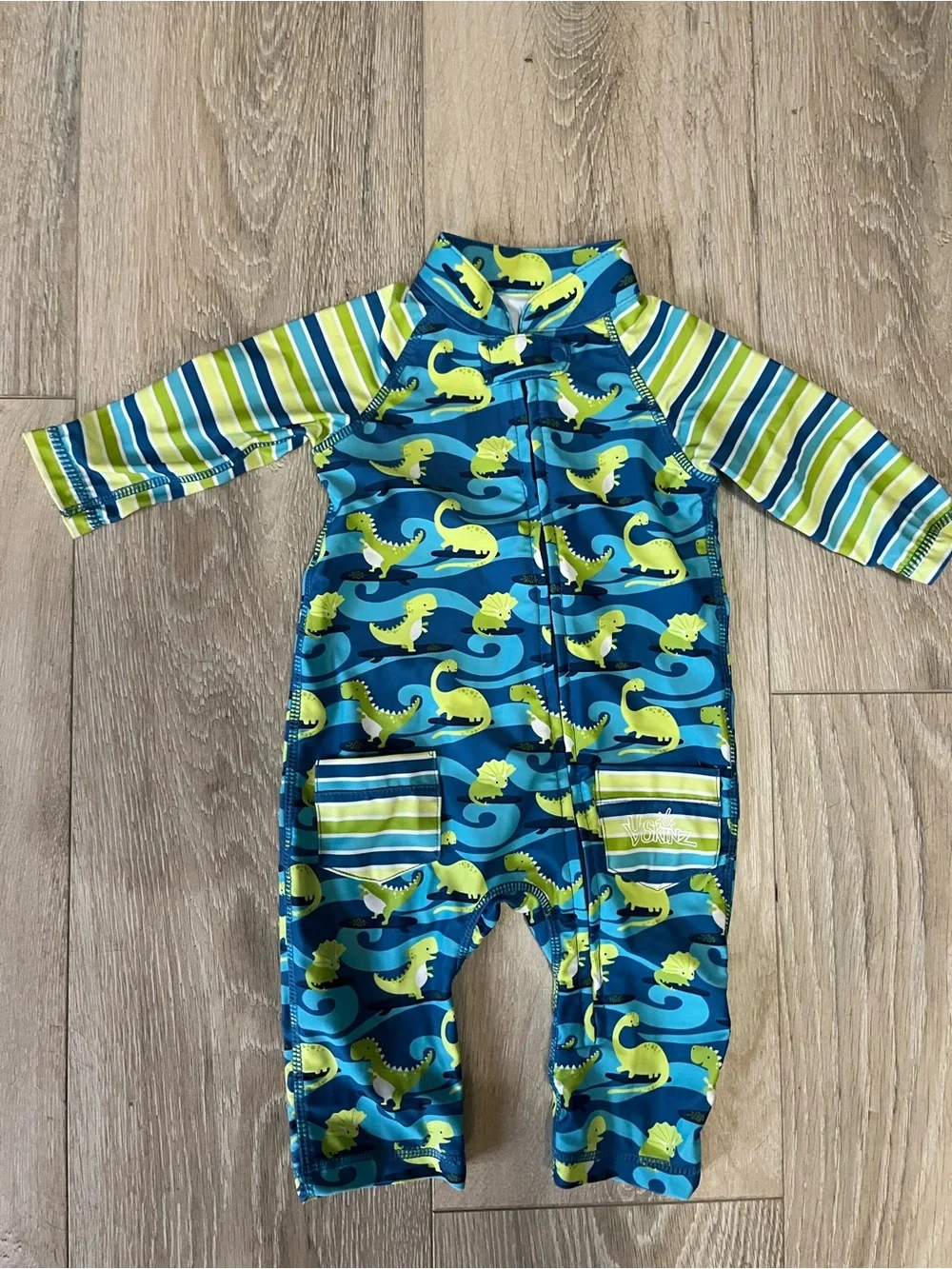 UV Skinz  Blue & Green Dinosaur One-Piece Rashguard 6-12 Mo NWOT